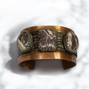 Handcrafted Jasper Textured Cuff Bracelet - Crazy Horse Jasper - NEW